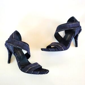 Pedro Garcia Women YAMINA Black Castoro Croc Leather Platform Heels Sz 38.5 US 8